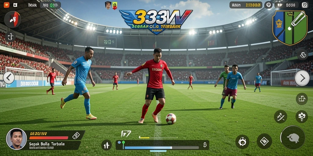Screenshot gameplay 333V menampilkan aksi seru pertandingan sepak bola.