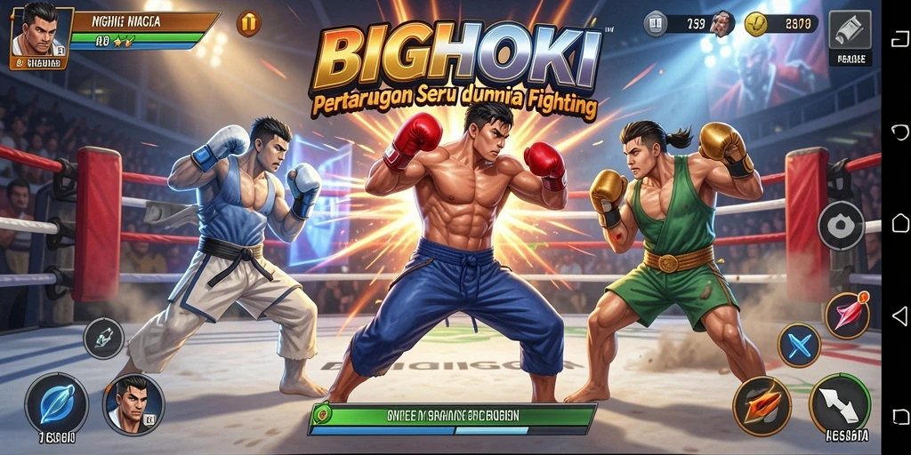 Tampilan gameplay seru dalam pertarungan BIGHOKI.