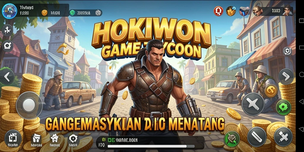 Tampilan gameplay HOKIWON yang menampilkan bisnis yang berkembang.