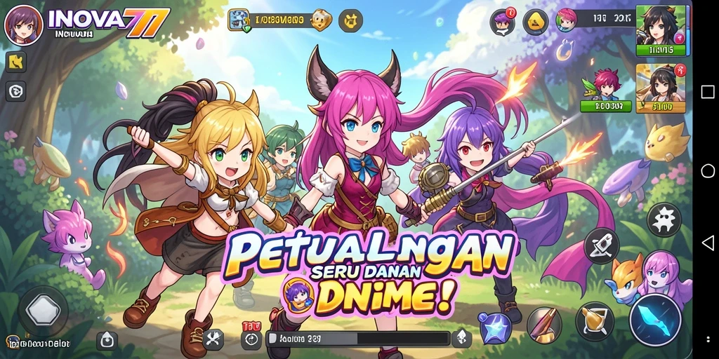 Screenshot utama INOVA77 menampilkan aksi pertarungan seru dengan grafis anime yang menakjubkan.