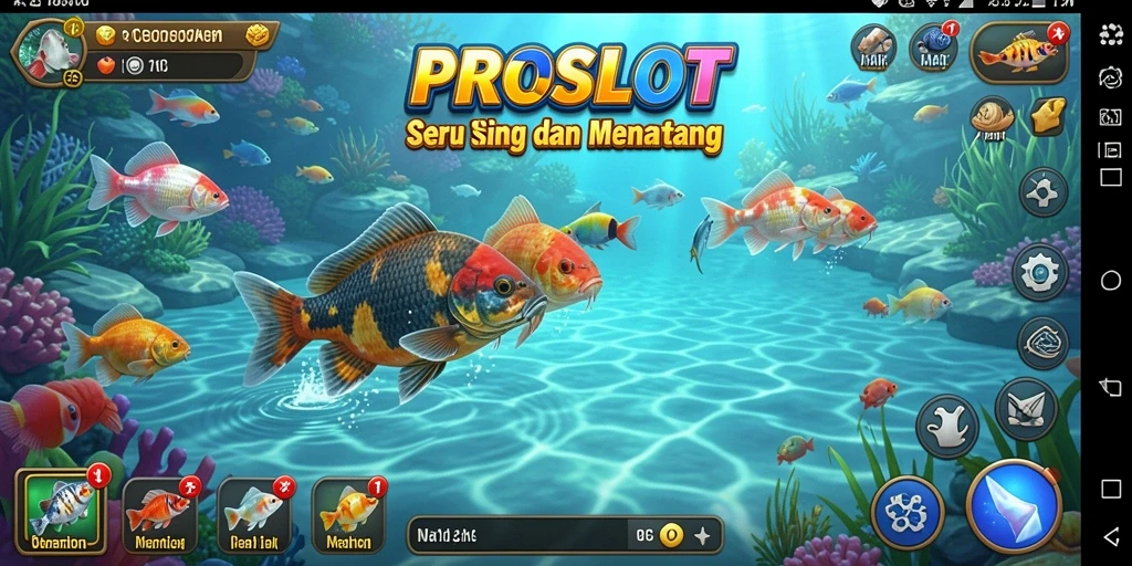 Screenshot gameplay PROSLOT menampilkan aksi memancing yang mendebarkan.
